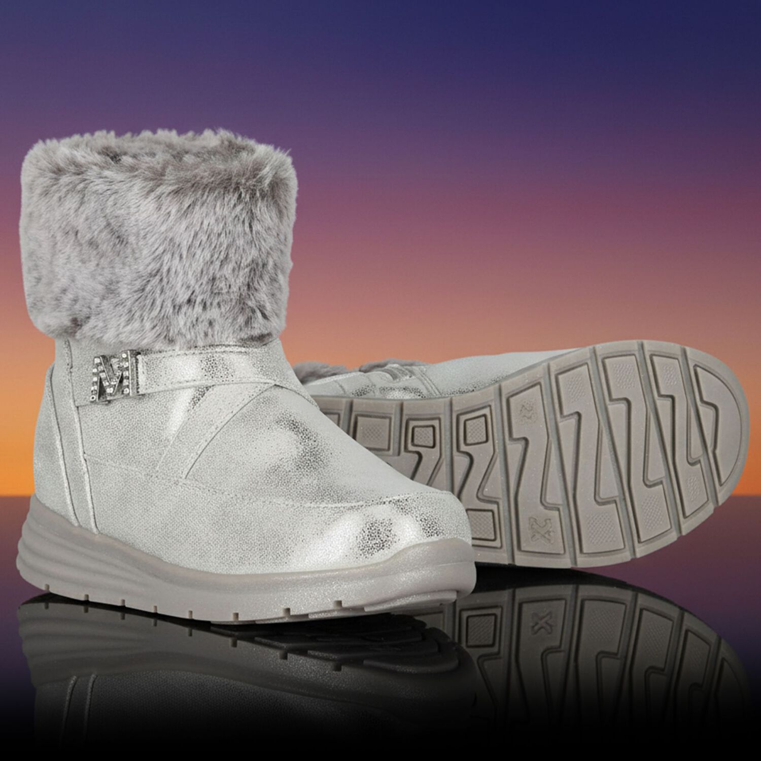 Girls Silver Logo Faux fur Boots, 1, hi-res
