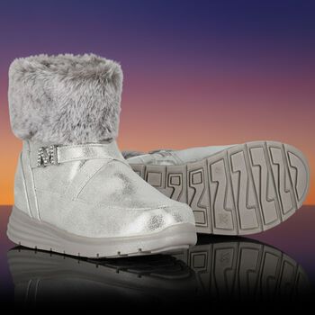 Girls Silver Logo Faux fur Boots