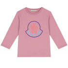 Younger Girls Pink Logo Long Sleeve Top, 1, hi-res