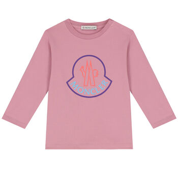 Younger Girls Pink Logo Long Sleeve Top