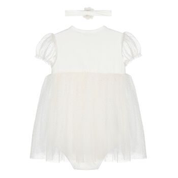 Baby Girls White Glitter Bodysuit Dress Set