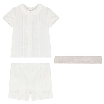 Baby Boys Ivory & Beige Shorts Set