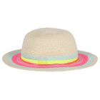 Younger Girls Beige Straw Sun Hat, 1, hi-res