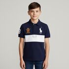 Boys Navy Blue & White Pony Logo Polo Shirt, 1, hi-res