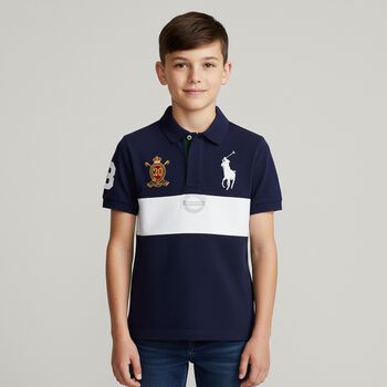 Boys Navy Blue & White Pony Logo Polo Shirt