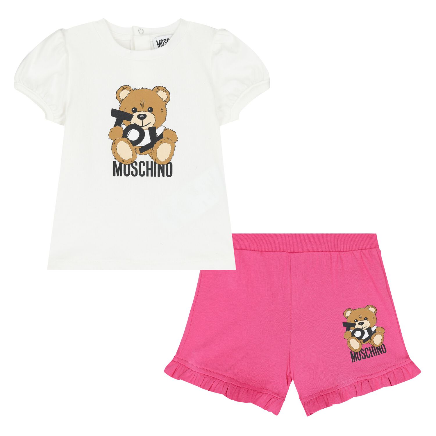 Younger Girls Ivory & Pink Teddy Bear Logo Shorts Set, 2, hi-res