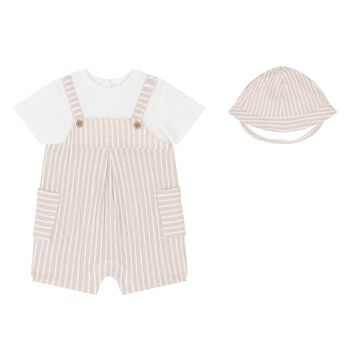 Mayoral Beige & Ivory Striped Baby Romper Set, 1 Beige & Ivory Striped Baby Romper Set