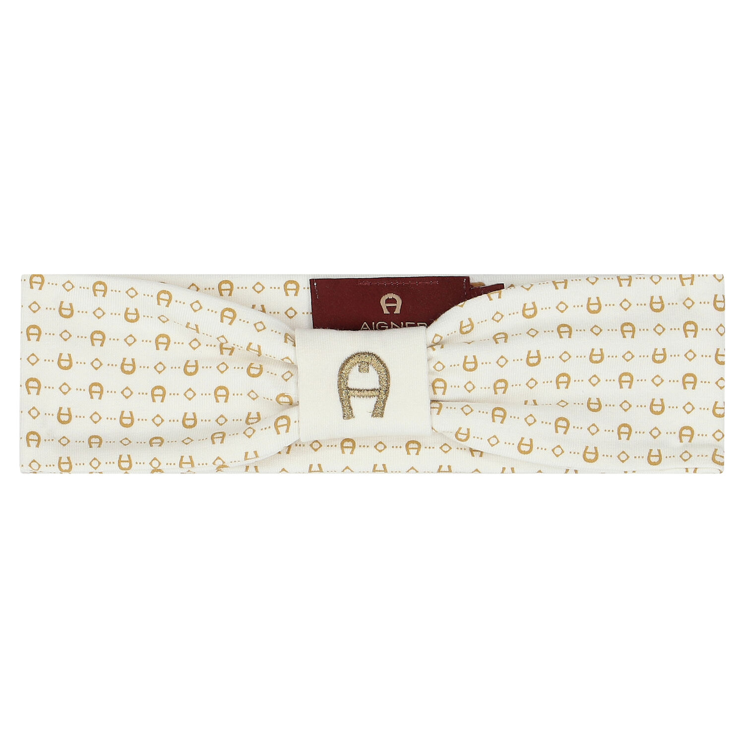Baby Girls Ivory & Gold Pima Cotton Logo Headband, 1, hi-res