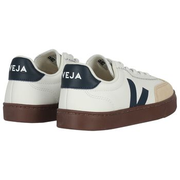 White & Beige Leather Trainers