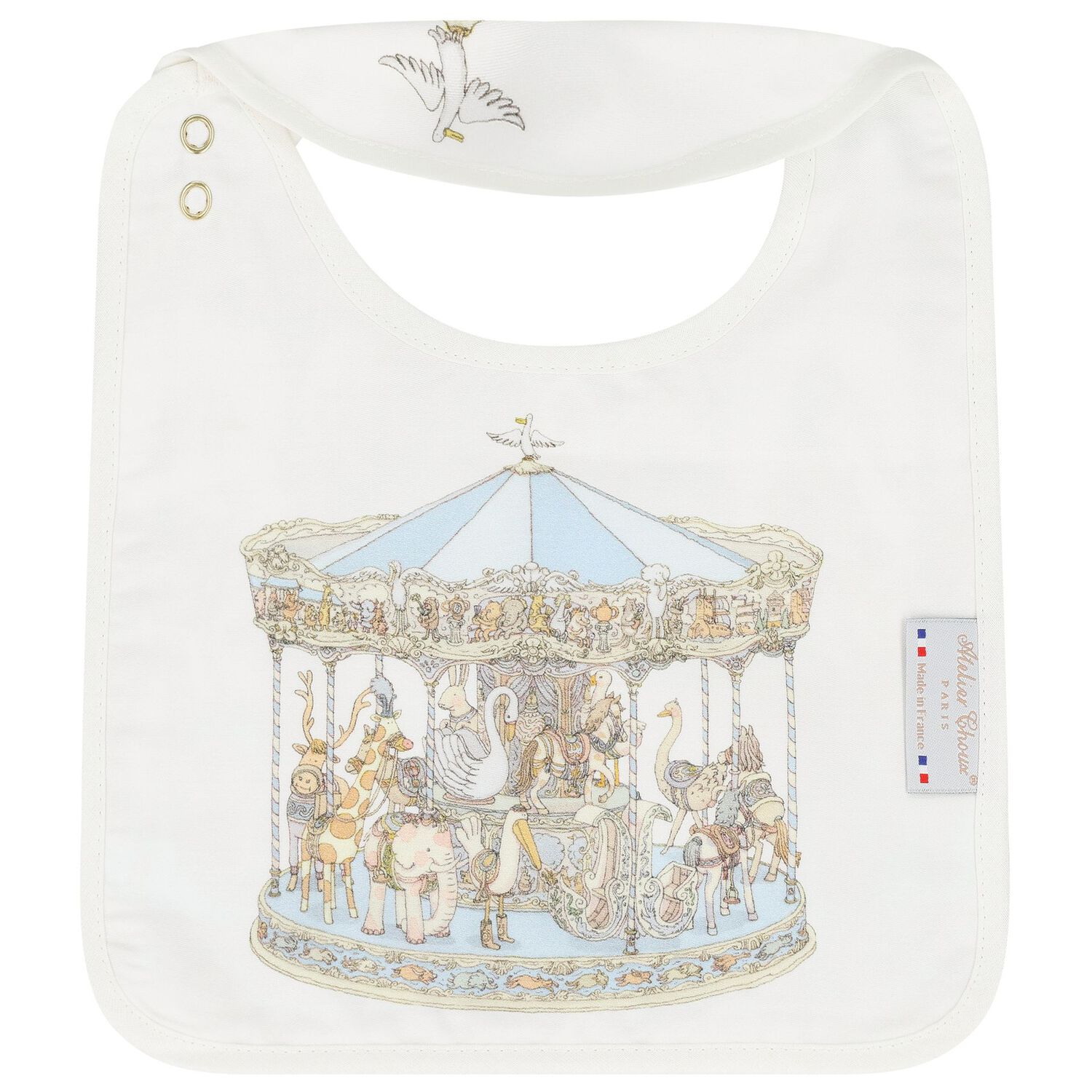 Baby Boys Ivory & Blue Carousel Carr&eacute; Swaddle & Bib Gift Set, 1, hi-res