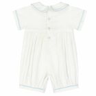 Baby Boys White Embroidered Romper, 1, hi-res