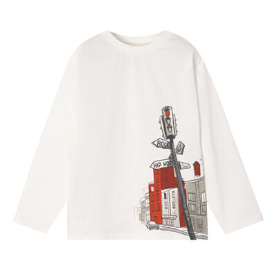 Boys Ivory Graphic Long Sleeve Top