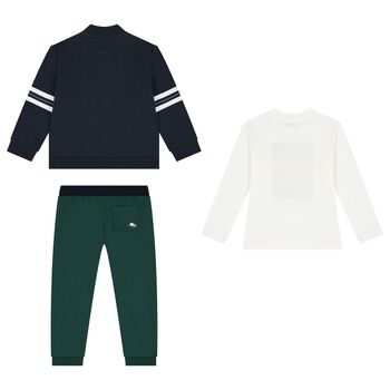 Boys White, Green & Navy Blue 3 Piece Tracksuit