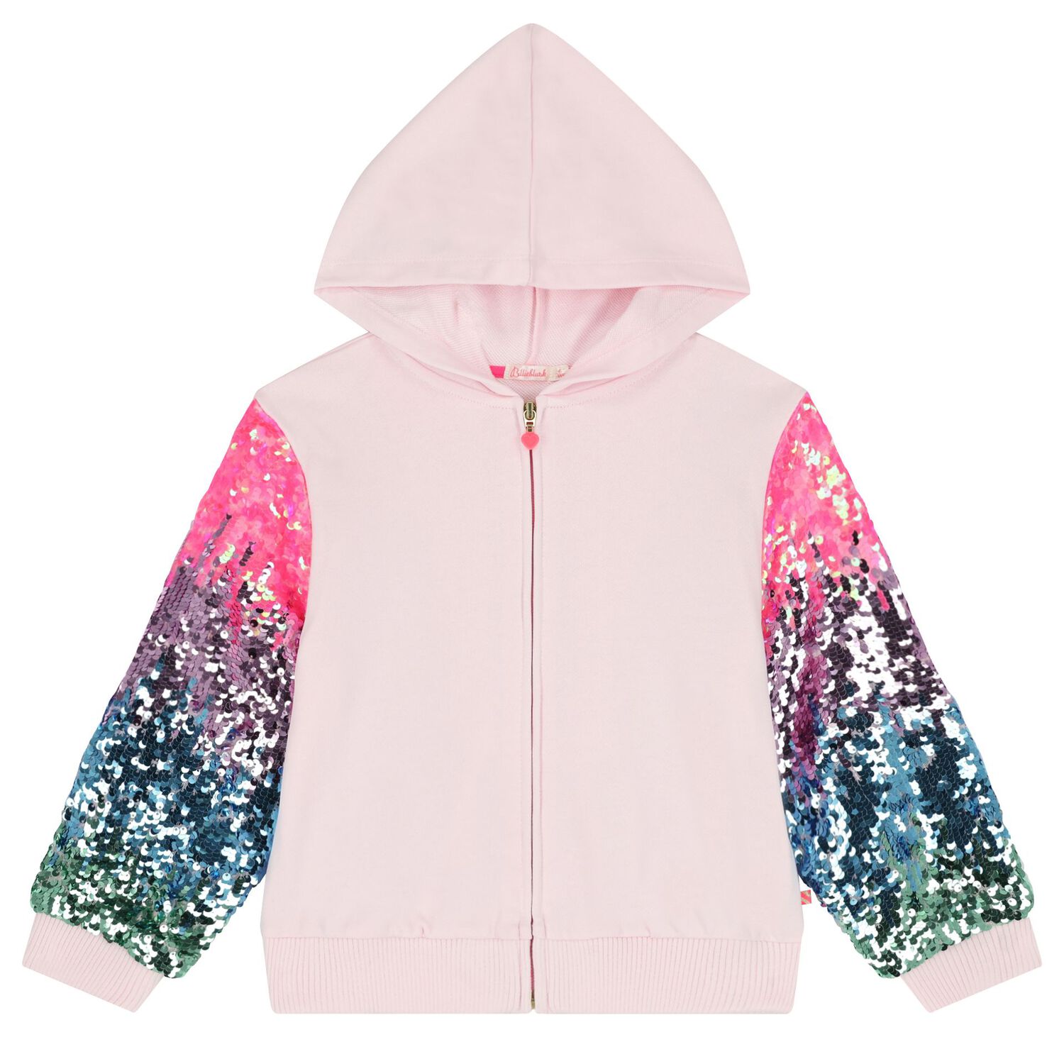 Girls Pink Sequin Hooded Zip Up Top, 1, hi-res