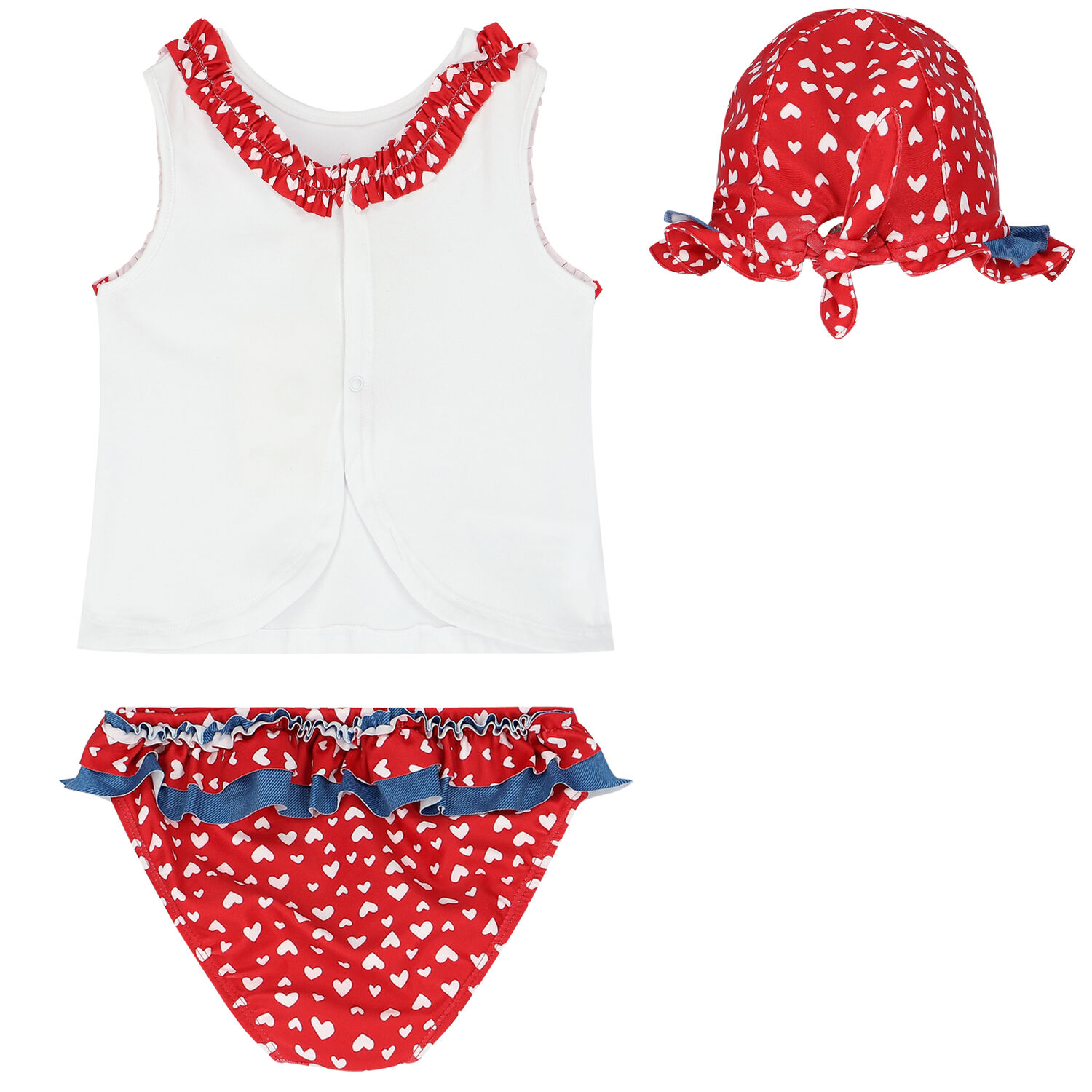 Baby Girls Red Teddy Bear Swim Set, 1, hi-res