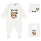 White Teddy Bear Logo Babygrow Gift Set, 1, hi-res