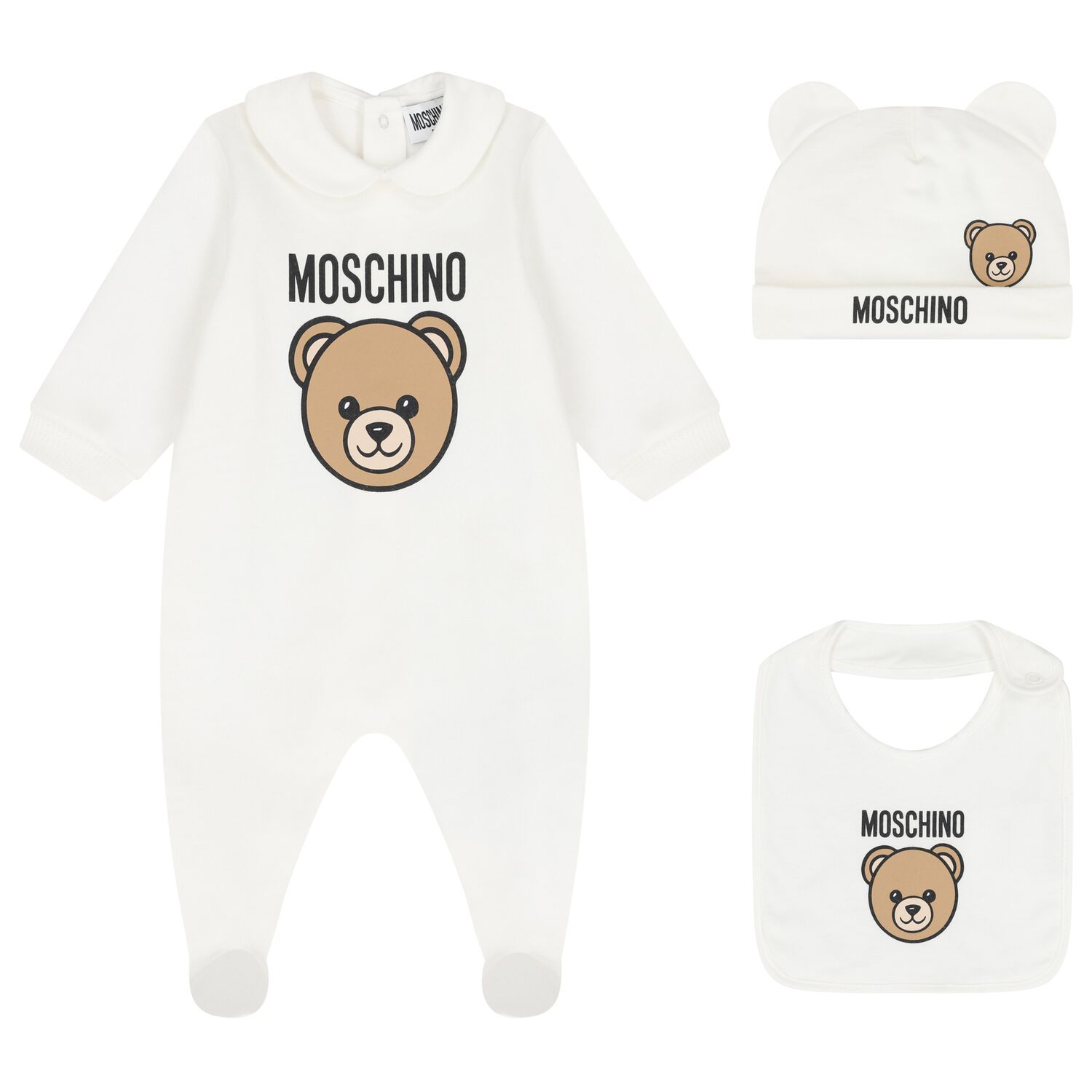 White Teddy Bear Logo Babygrow Gift Set, 1, hi-res