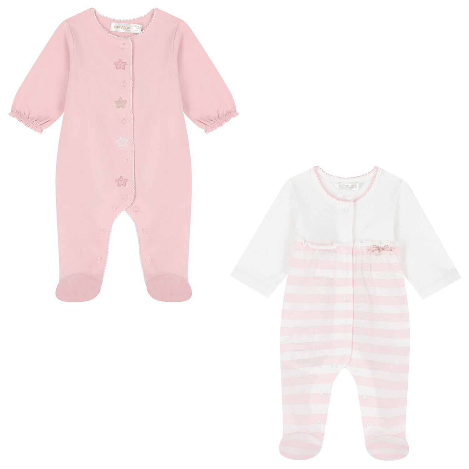 Baby Girls White & Pink Babygrows ( 2-Pack ), 1, hi-res