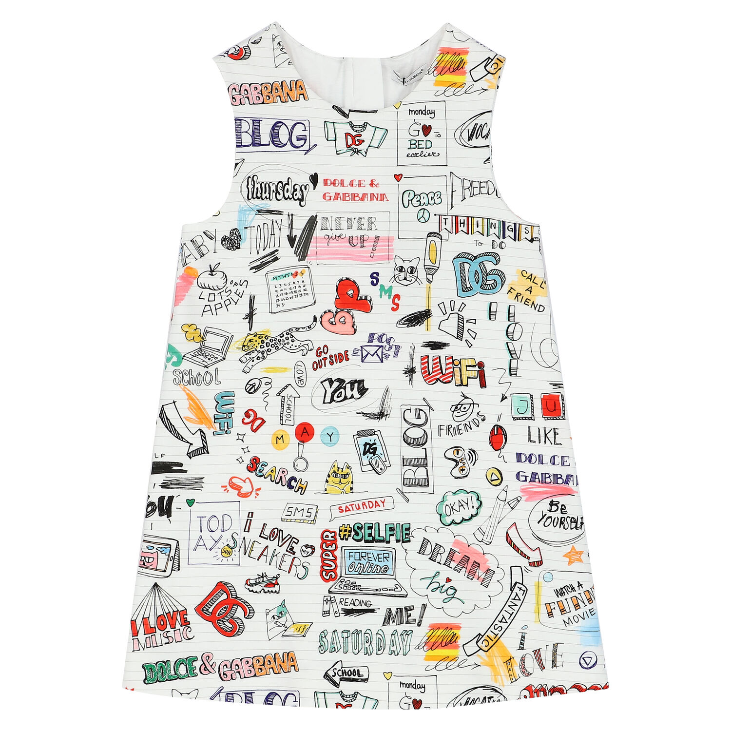 Girls White Smemo Sleeveless Dress, 1, hi-res