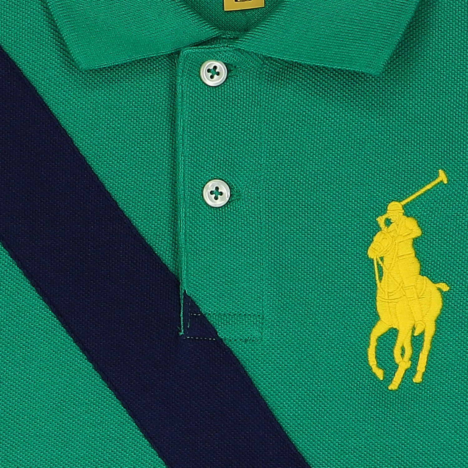 Boys Green & Navy Blue Logo Polo Shirt, 1, hi-res