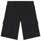Boys Black Cargo Shorts, 1, hi-res