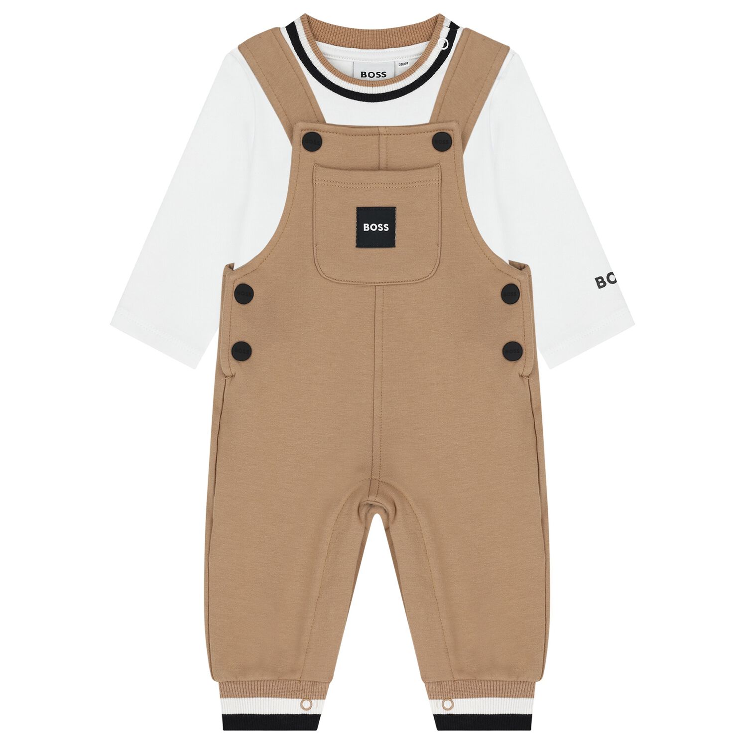 Baby Boys Beige & White Logo Dungaree Gift Set, 1, hi-res