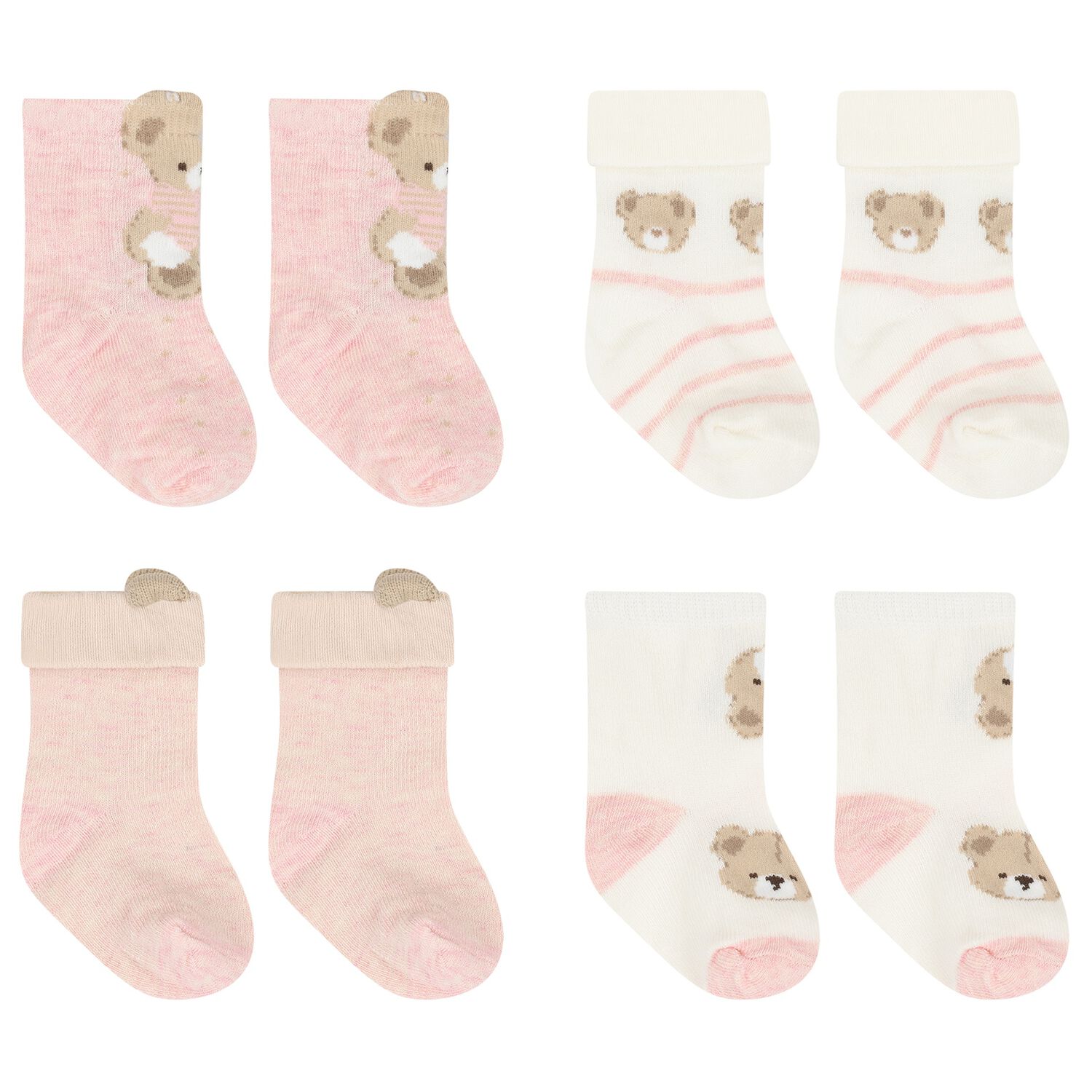 Baby Girls Ivory & Pink Socks ( 4 Pack ) , 1, hi-res