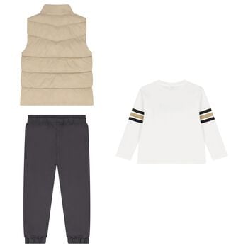 Boys White, Beige & Grey Tracksuit Set ( 3 Piece )