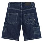 Boys Blue Logo Denim Shorts, 1, hi-res