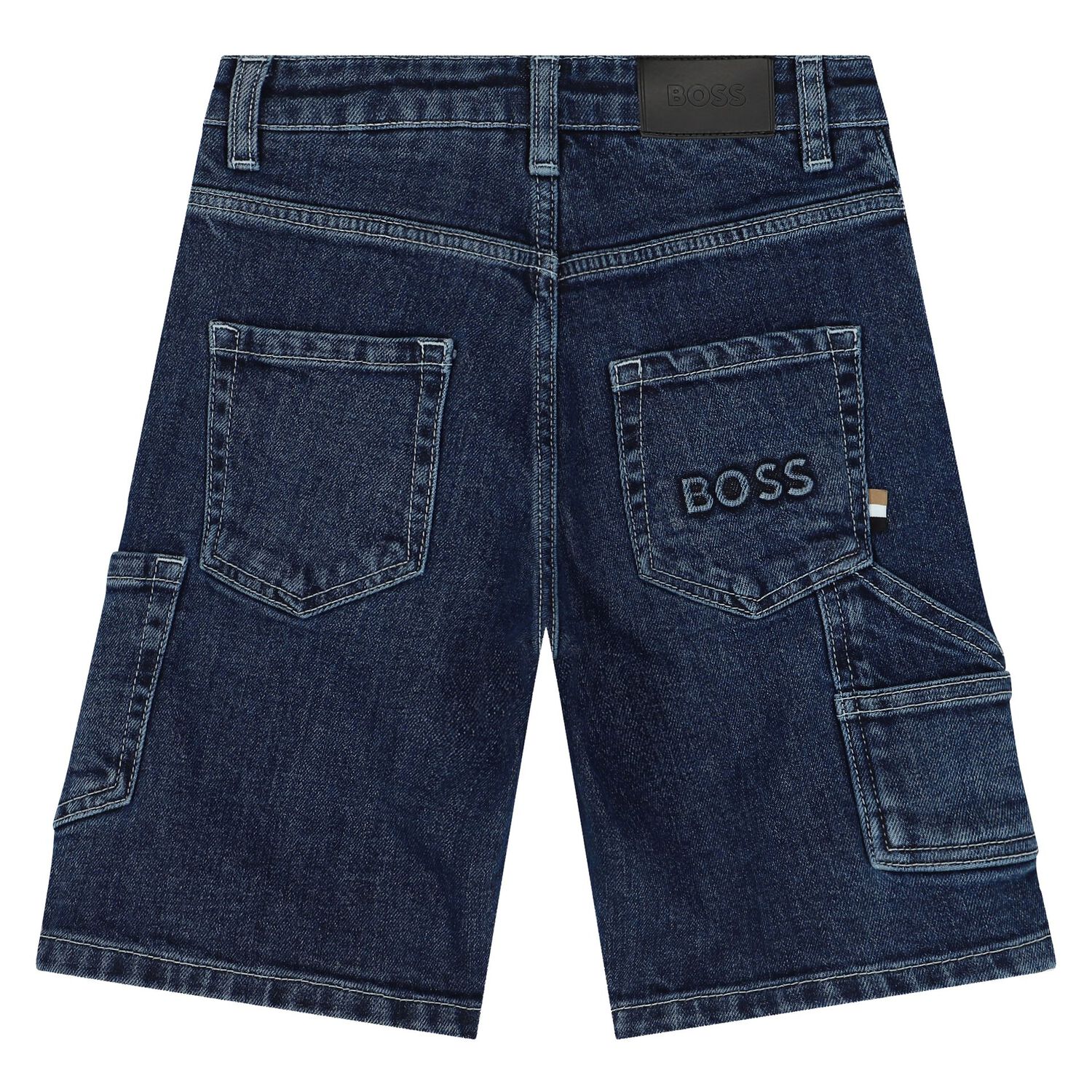 Boys Blue Logo Denim Shorts, 1, hi-res