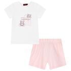 Girls White & Pink Logo Pyjamas, 1, hi-res