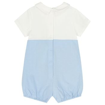 Baby Boys White & Blue Dungaree Romper