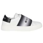 White & Black Logo Trainers, 1, hi-res