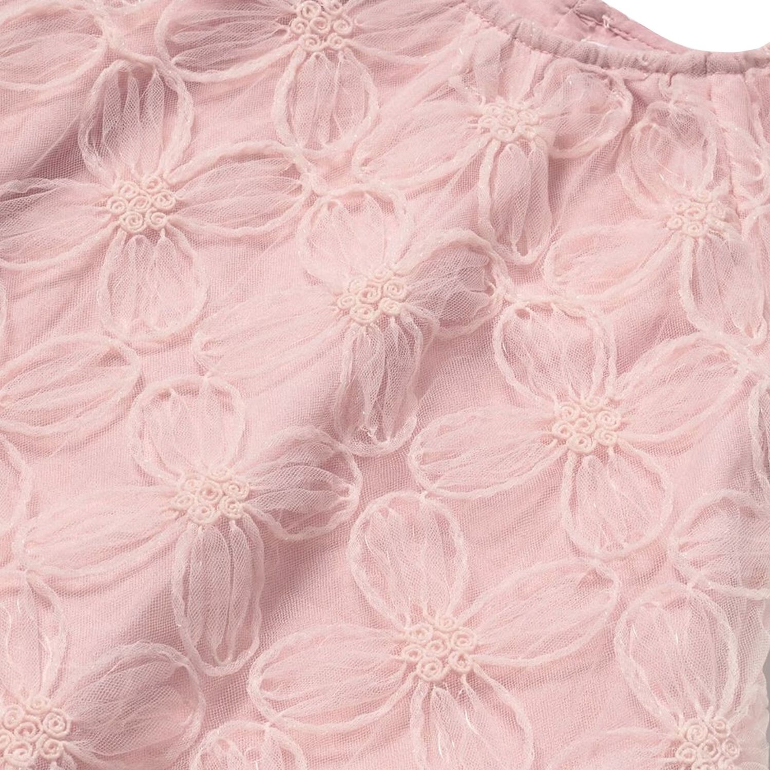 Younger Girls Pink Floral Embroidered Tulle Dress, 1, hi-res
