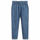 Girls Blue Cotton Trousers, 1, hi-res