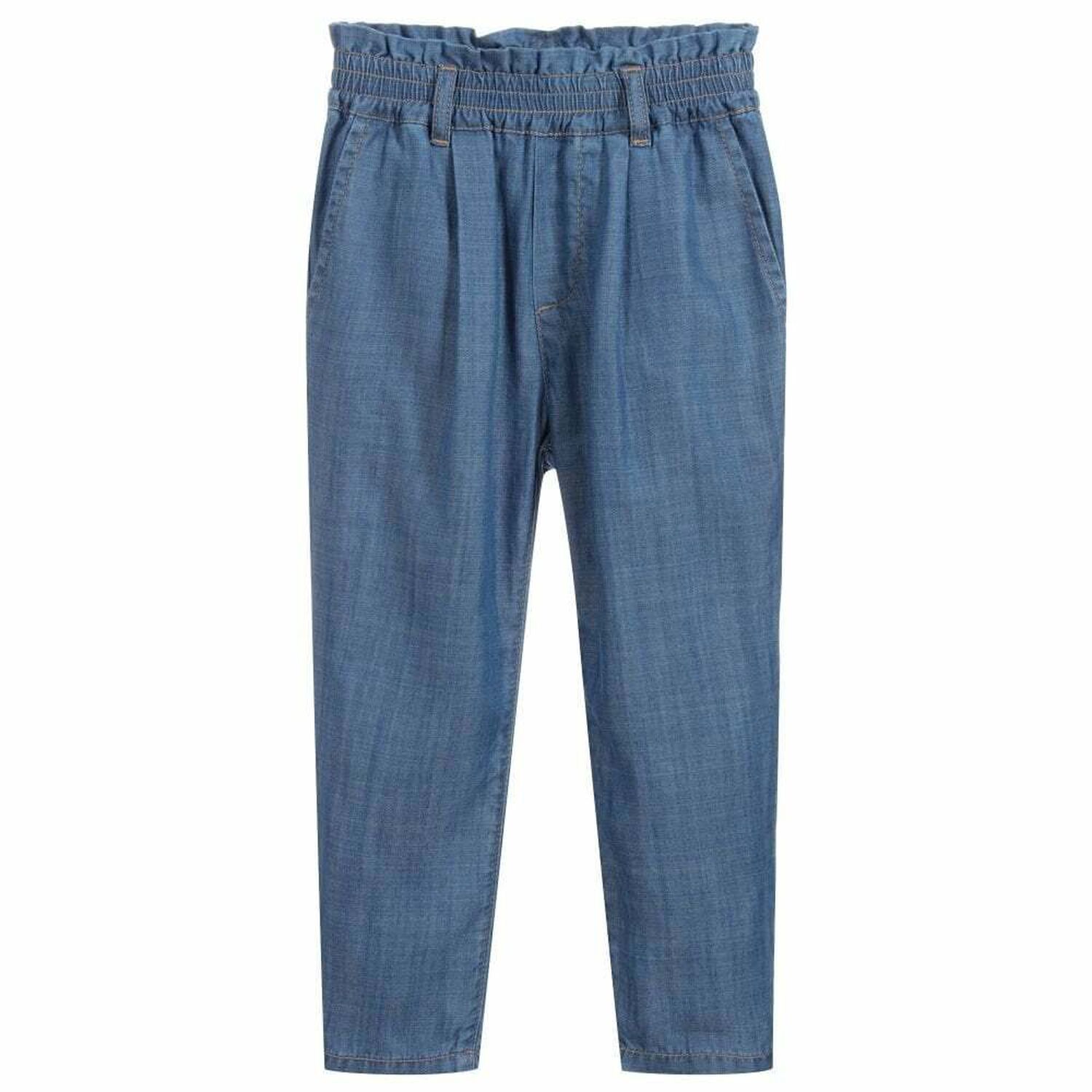 Girls Blue Cotton Trousers, 1, hi-res