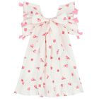 Girls White & Pink Rose Dress, 1, hi-res