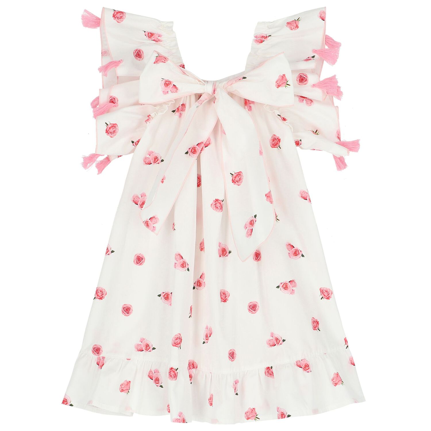 Girls White & Pink Rose Dress, 1, hi-res image number null