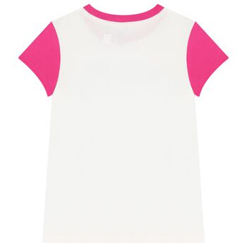Girls Ivory & Pink Logo T-Shirt