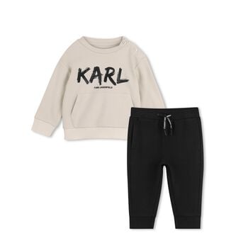 Younger Boys Beige & Black Logo Tracksuit