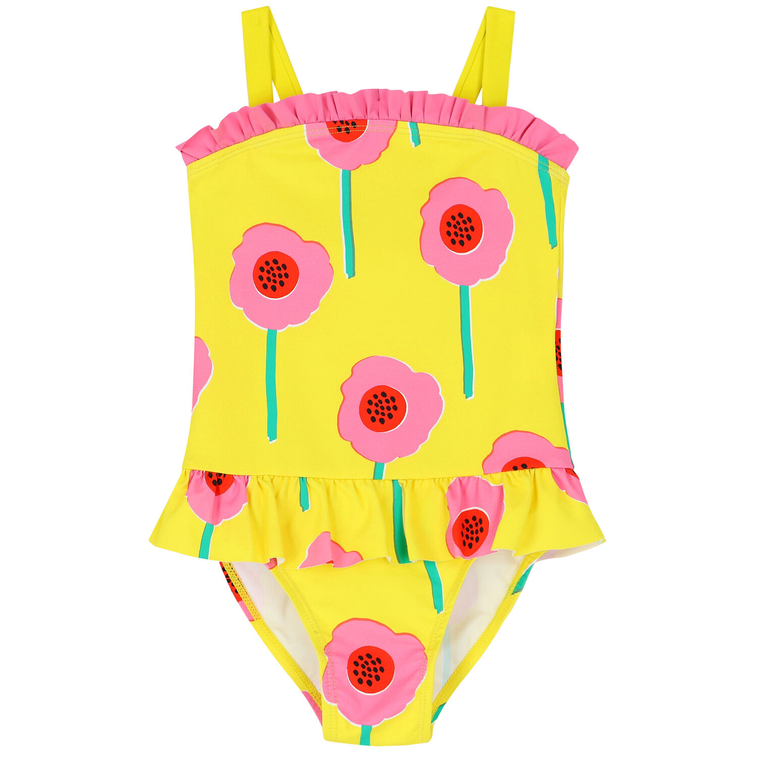 Girls Yellow & Pink Flower Swimsuit, 1, hi-res