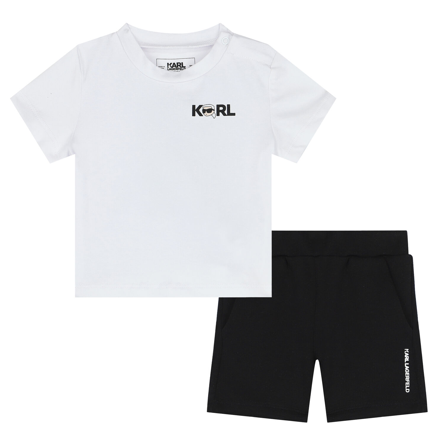 Younger Boys White & Black Logo Short Set, 1, hi-res