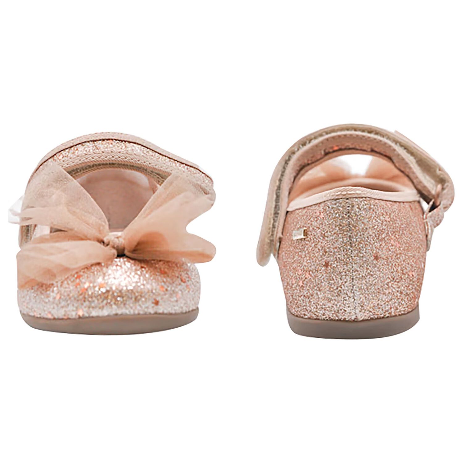 Girls Rose Gold Bow Glitter Shoes, 2, hi-res