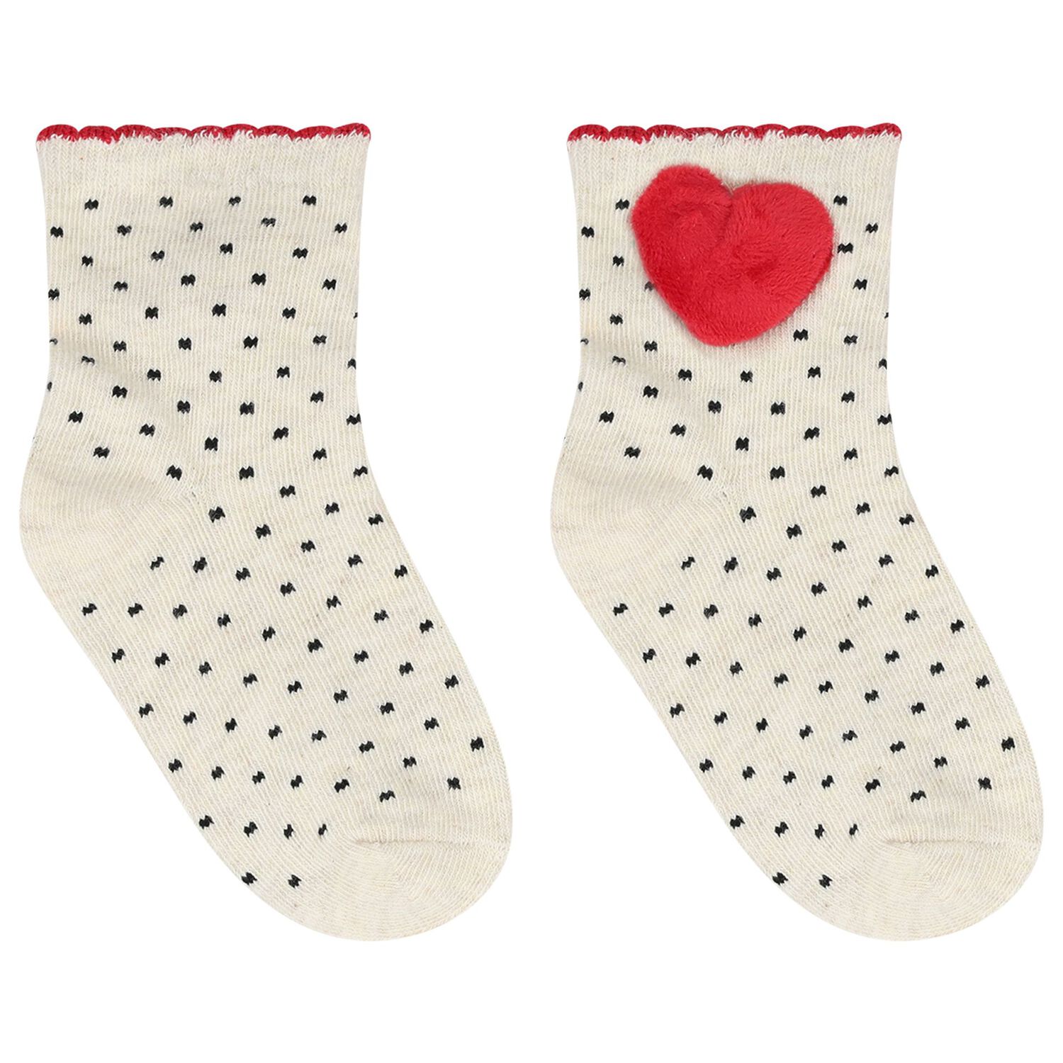 Younger Girls Red & Ivory Heart Socks ( 3 Pack ), 2, hi-res
