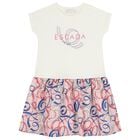 Girls Ivory & Pink Ribbon Logo Dress, 1, hi-res