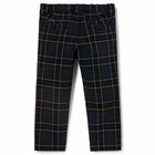 Boys Navy Tartan Trousers, 1, hi-res