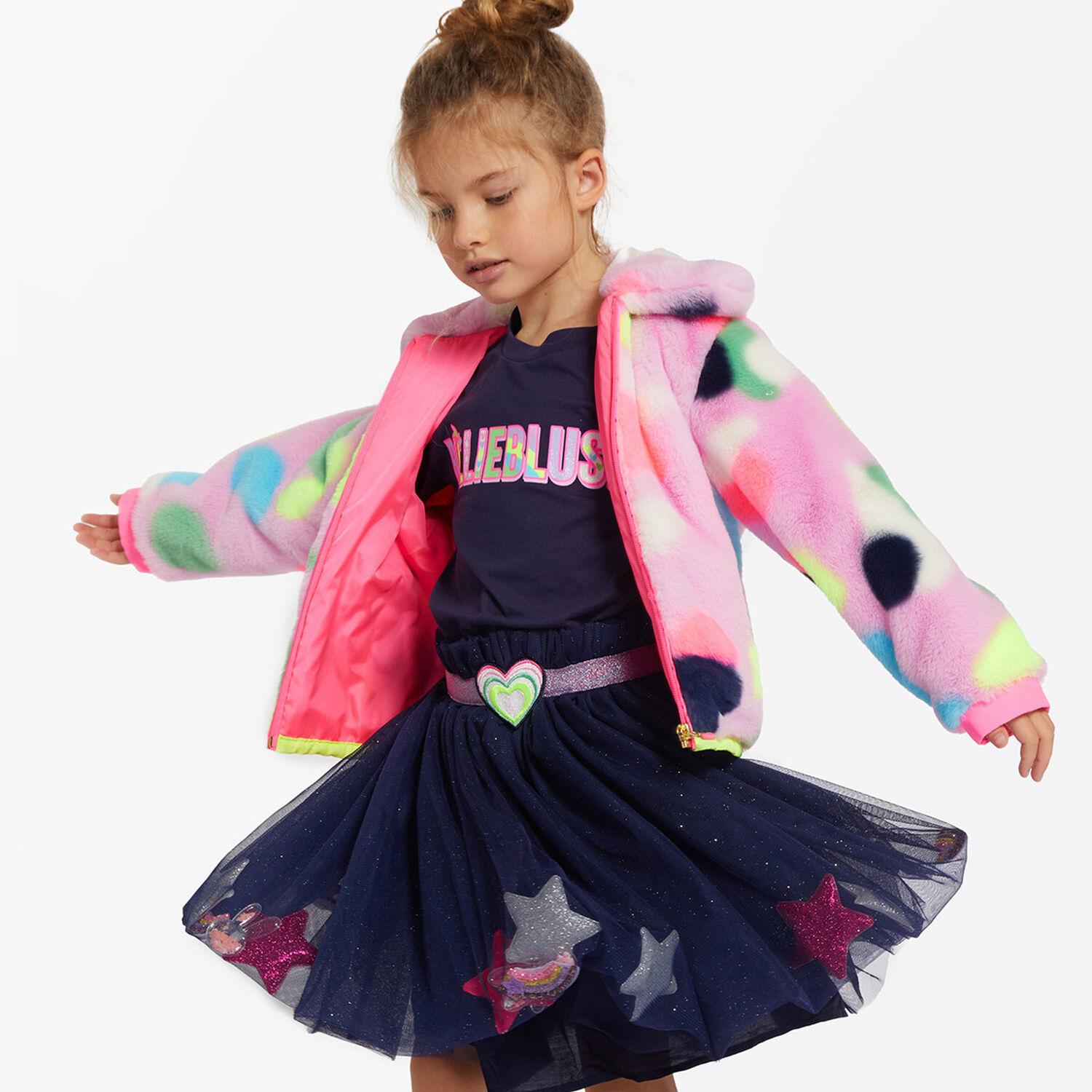 Girls Navy Blue Logo Long Sleeve Top, 1, hi-res