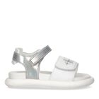 Girls White & Silver Logo Sandals, 1, hi-res