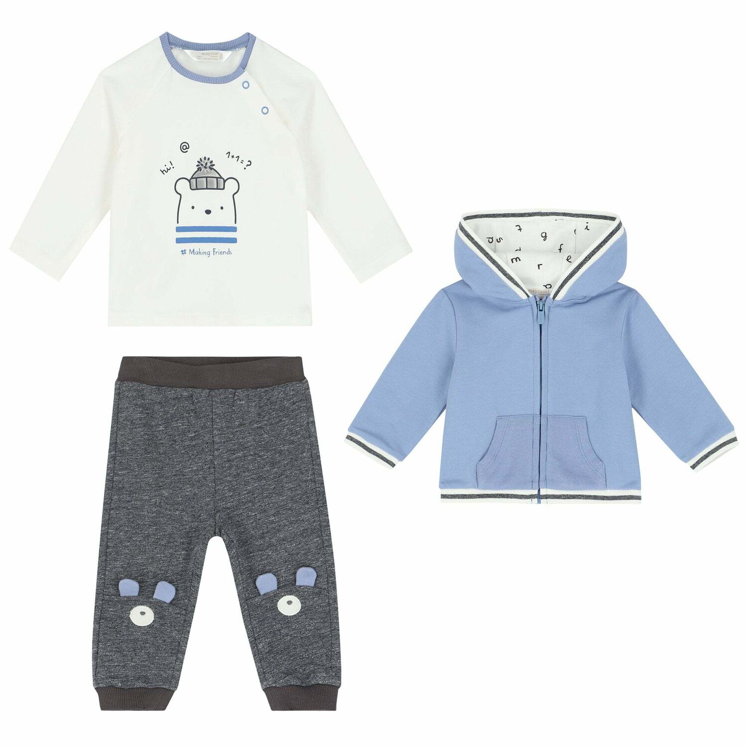 Baby Boys Blue, Ivory & Grey Tracksuit (3 Piece), 1, hi-res