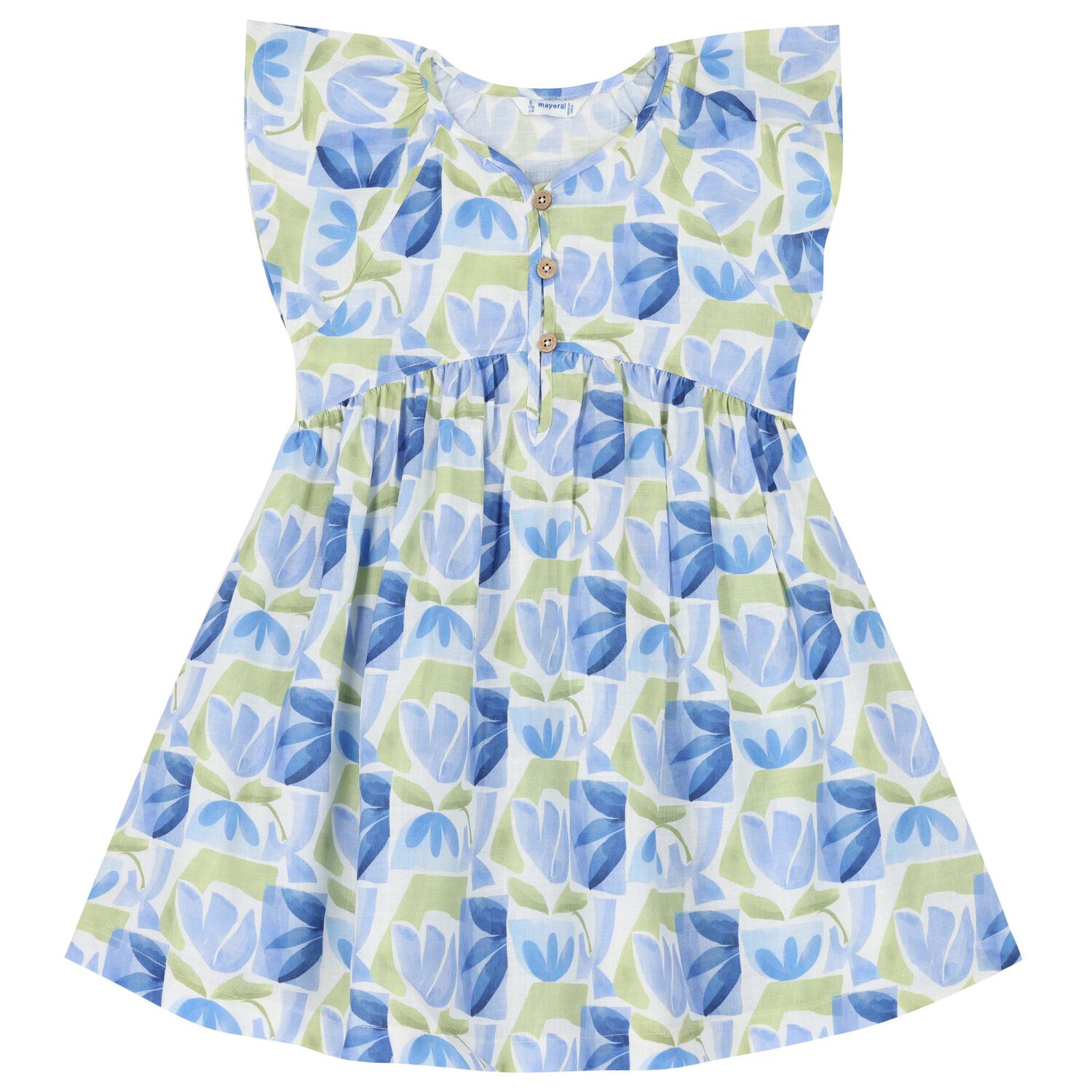 Girls Blue & Green Floral Dress, 1, hi-res